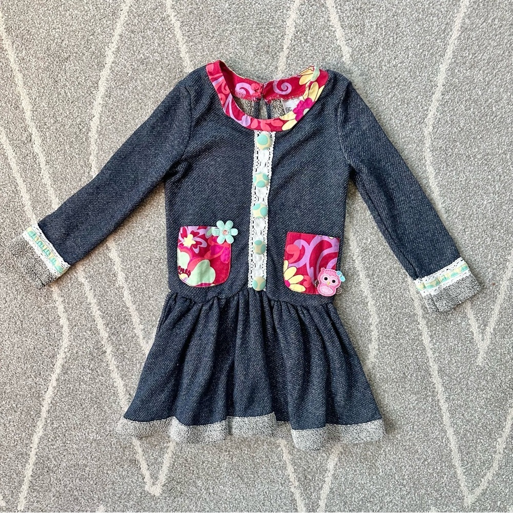 Rare Editions Blue TerryCloth Long Sleeve Girls Dress Size 4